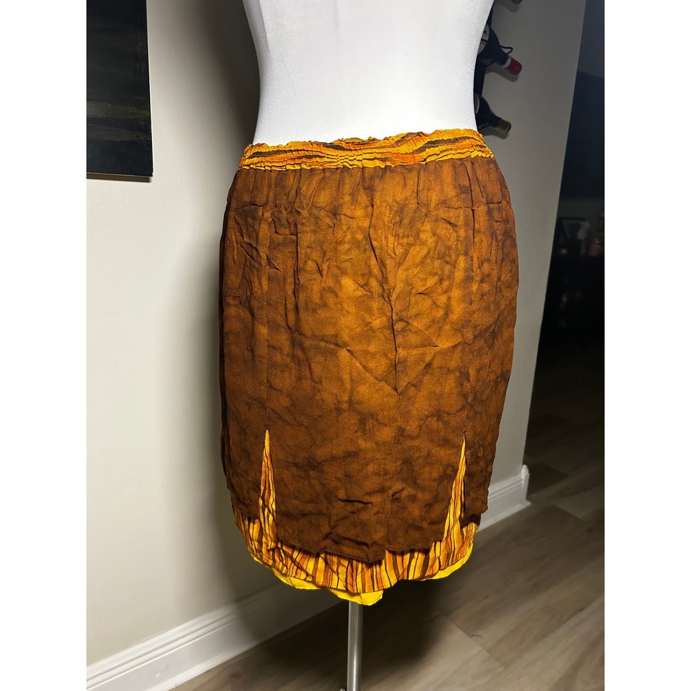 Vintage Dorothy Schoelen Platinum Brown Crinkle Layered Animal Print Skirt 12